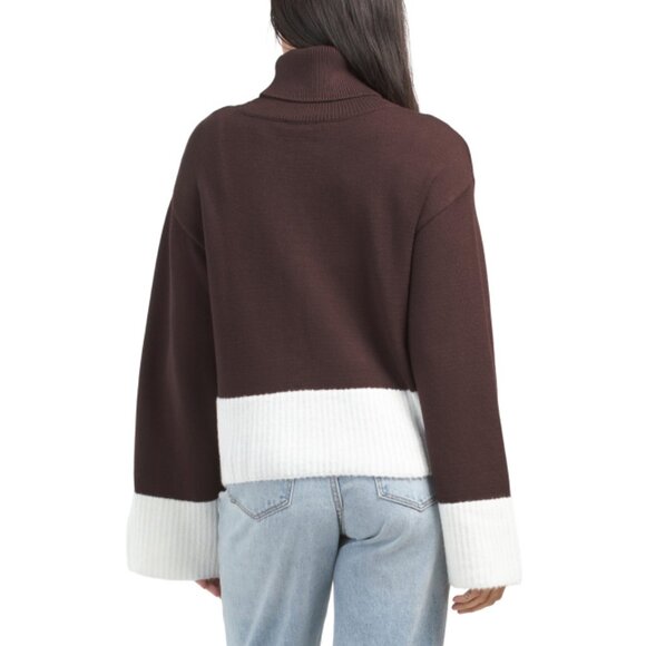 LAUNDRY Brown Two Tone Turtleneck Sweater - Picture 2 of 2